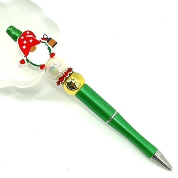Christmas gnome handmade pen NEW beads green red white gold - Picture 1 of 5
